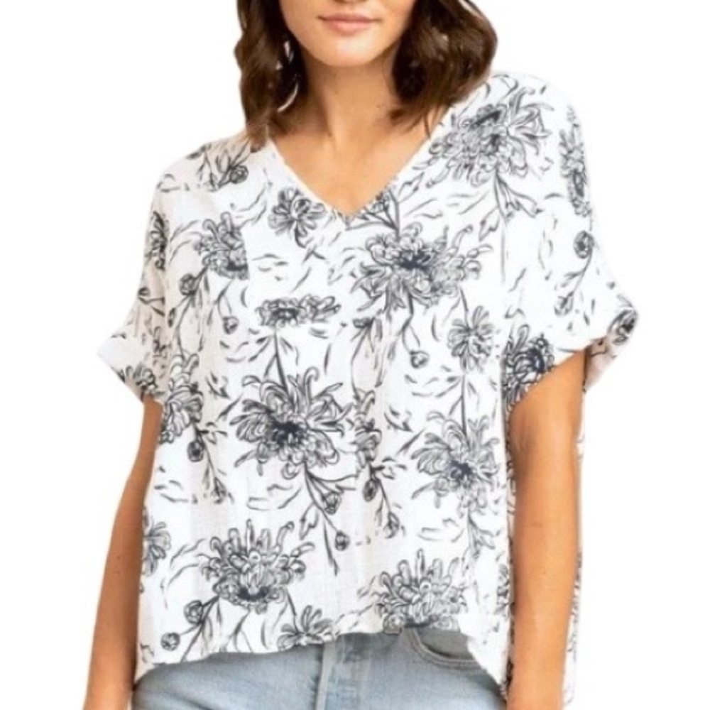 Threads 4 Thought Organic Gauze V-Neck Top Size Medium Boho Sustainable Cool